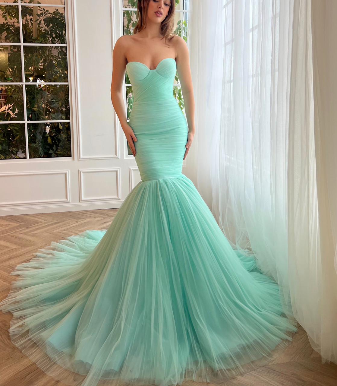 Turquoise Corset Back Gown, Size 6