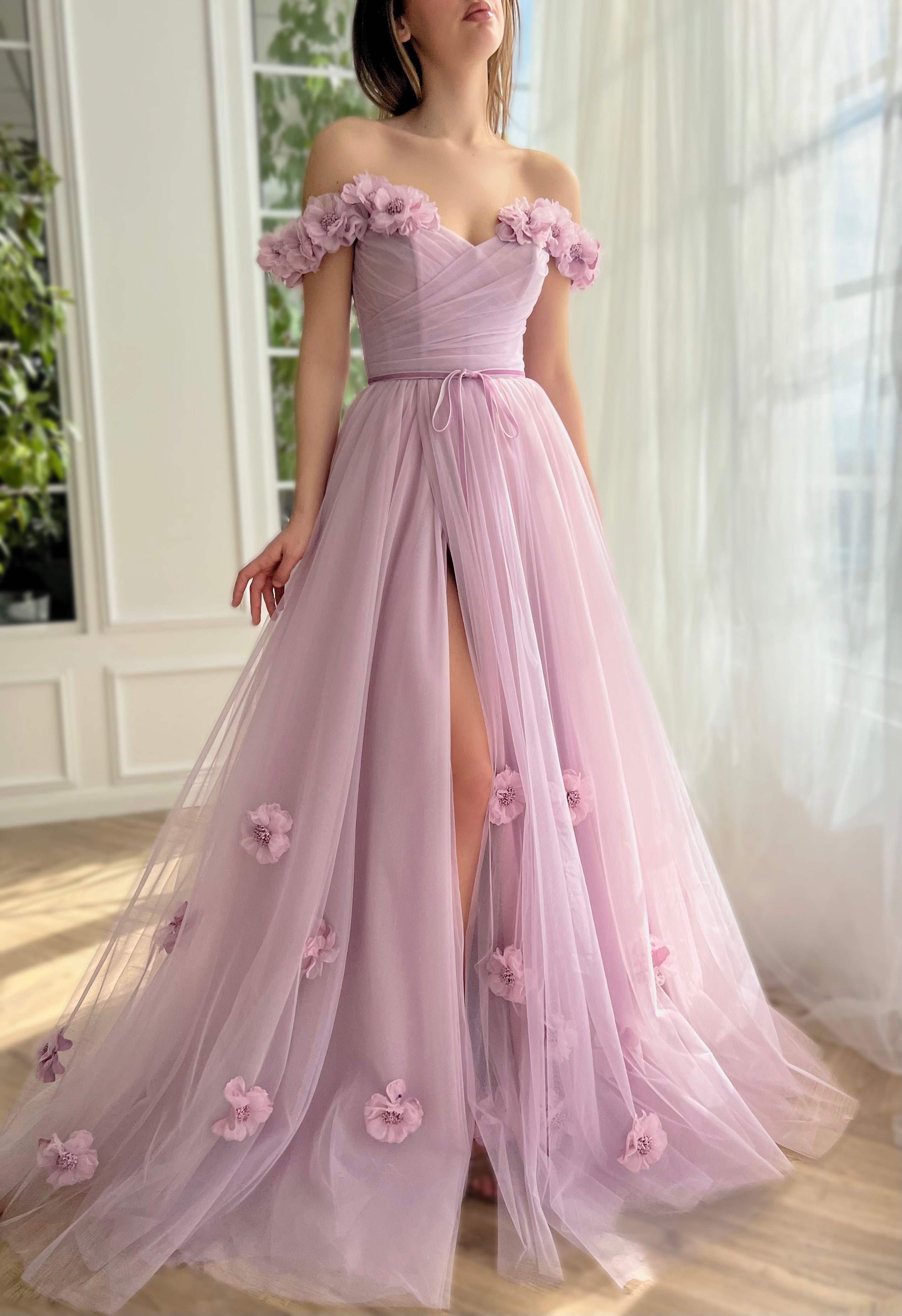 Primrose-Lilac Floral Gown