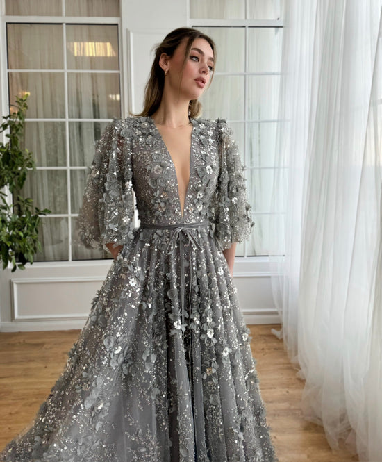 Silver Blossom Gala Gown | Teuta Matoshi