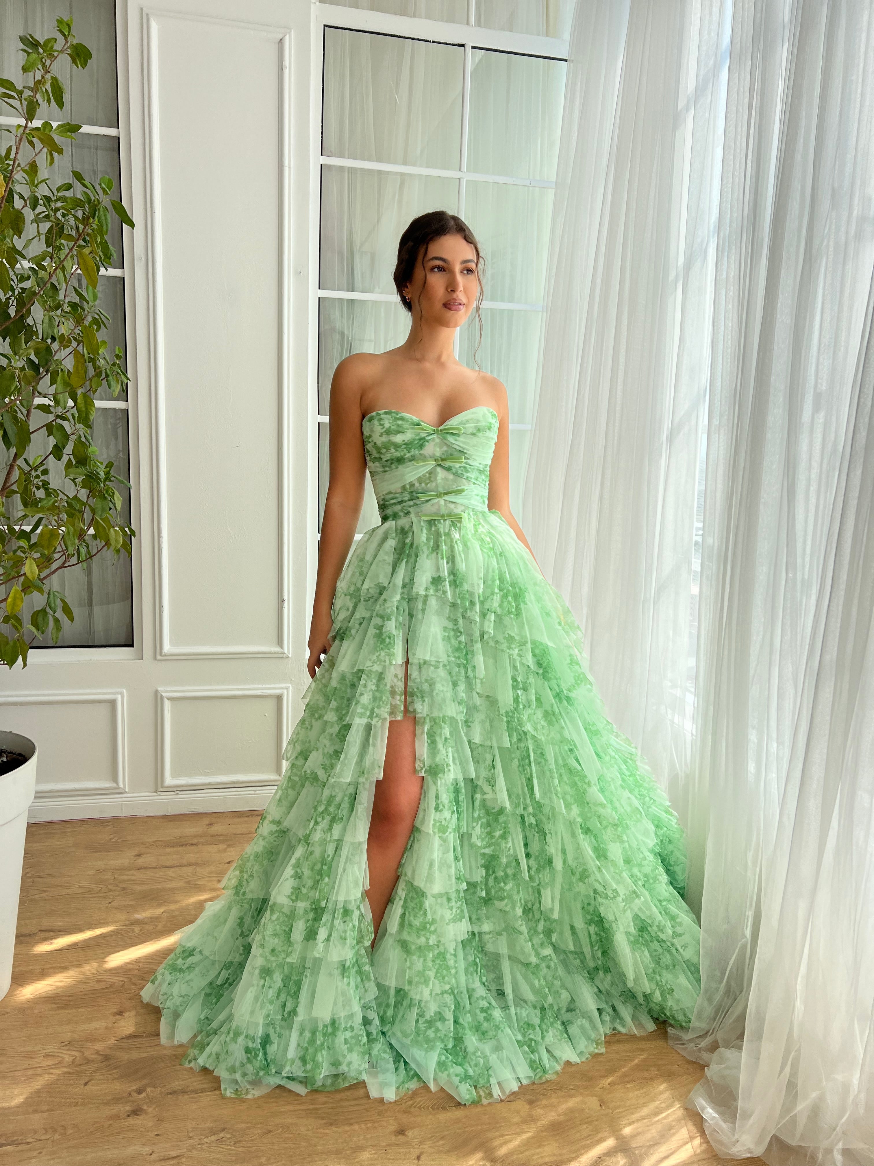 Green A-Line dress with no sleeves