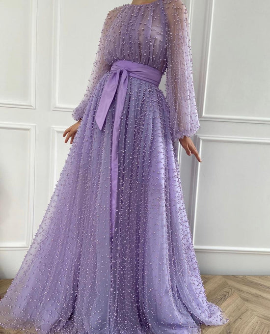 Shiny Purple Beaded Gown | Teuta Matoshi