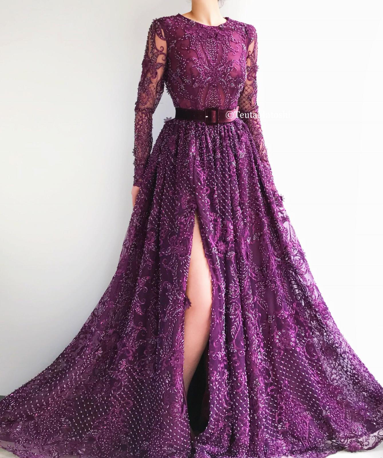 Magenta Lace Bloom Gown | Teuta Matoshi