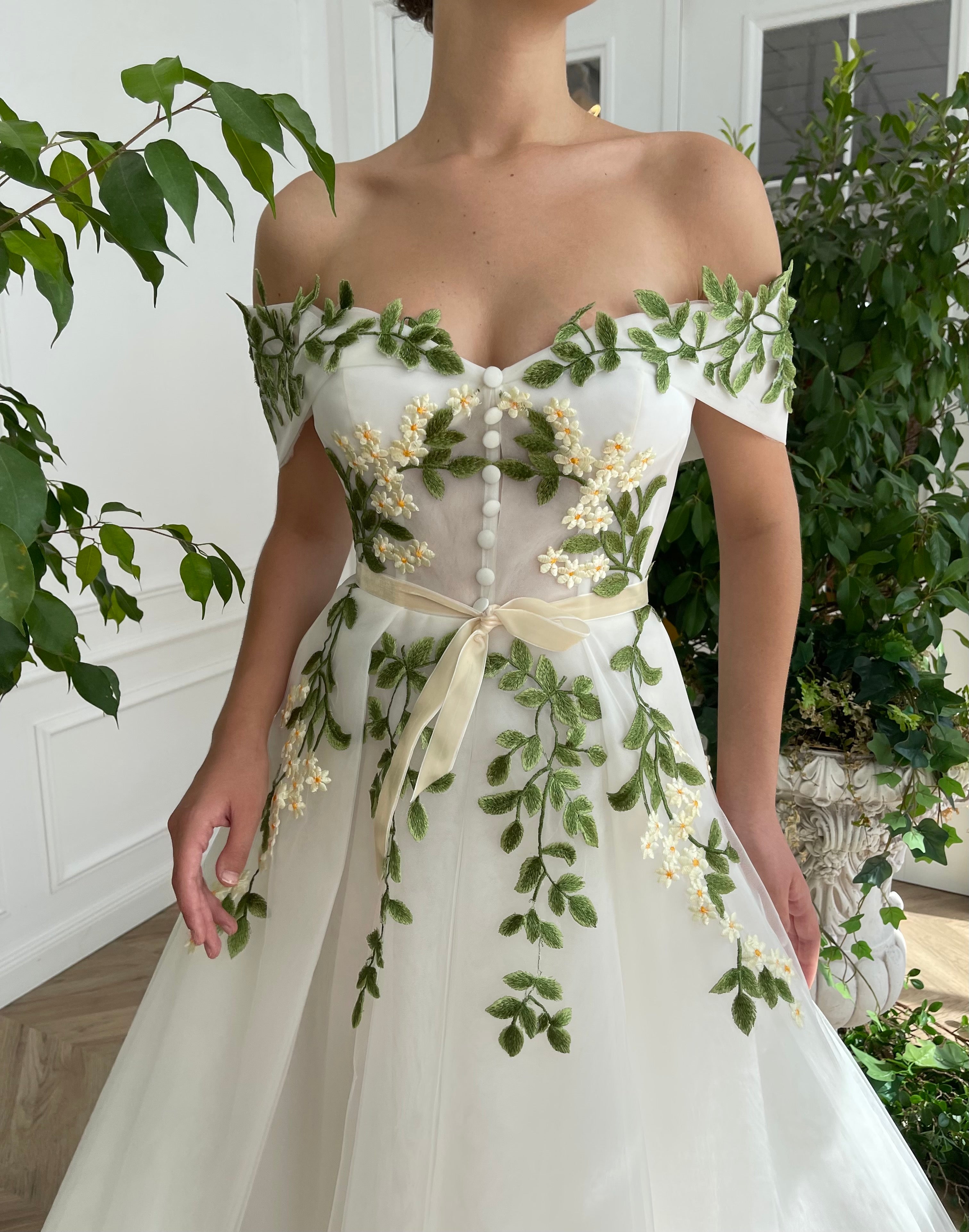Cascading Ivy Off-Shoulder Dress