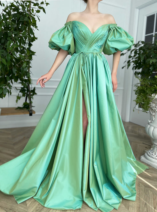 Emerald Iridescent Draped Gown 