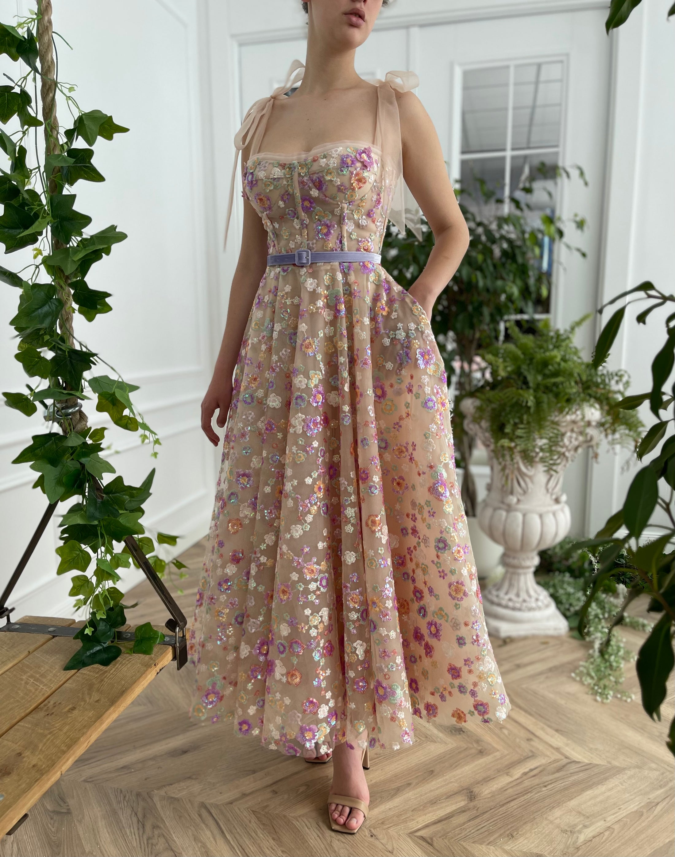 Opalescent Floral Sequined Dress | Teuta Matoshi
